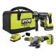 RYOBI ONE+ HP 18V Cordless Combo Kit (2-Tool) with Rotary Hammer, Grinder, (2) 4.0 Ah Batteries and Charger