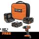 RIDGID 18V MAX Output Kit with 4.0 Ah MAX Output Battery, 2.0 Ah Battery, Charger & 18V SubCompact Brushless Drill/Driver