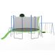 Sudzendf 14 ft. Green Trampoline with Slide and Football Goal