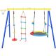 Tidoin 4 in 1 Outdoor Toddler Saucer Swing Set with Steel Frames, Climbing Rope, Disc Tree Swing Playset and Basketball Hoop