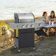 AUTMOON 3-Burner Portable Propane Grill Stainless Steel Gas Grill in Gray with Side Burner and Thermometer