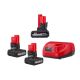 Milwaukee M12 12V Lithium-Ion XC High Output 5.0 Ah Battery Pack (3-Pack) with Charger