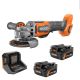 RIDGID 18V MAX Output Starter Kit with (2) 4.0 Ah MAX Output Batteries and Charger with 18V Brushless Angle Grinder