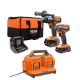 RIDGID 18V Brushless Cordless 2-Tool Combo Kit w/ (2) Batteries, Charger, Bag, & 6-Port Charger