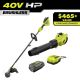 RYOBI 40V HP Brushless 650 CFM 160 MPH Cordless Leaf Blower and Carbon Fiber String Trimmer with 4Ah Battery and Charger