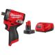 Milwaukee M12 FUEL 12V Li-Ion Brushless Cordless Stubby 1/2in. Impact Wrench with Pin Detent with M12 XC4.0 Ah Battery and Charger