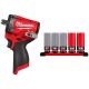 Milwaukee M12 FUEL 12V Li-Ion Brushless Cordless Stubby 1/2in. Impact Wrench w Pin Detent w/SAE &Metric Lug Nut Impact Socket Set
