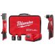 Milwaukee M12 FUEL 12V Lithium-Ion Brushless Cordless 3/8 in Right Angle Impact Wrench Kit w Two 2.0Ah Batteries&Right Angle Drill