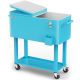 Karl home 80 qt. Blue Patio Rolling Ice Chest Cooler Cart With Bar Drink Cooler Beverage Cart With Shelf For Party