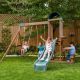 KidKraft DIY Wilderness Point II Wooden Outdoor Playground Set with Slide, Climbing Ladder, Picnic Table, Swings, and Art Panel