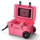 futhork Pink 55 qt. Portable Chest Cooler, Leak-Proof Outdoor Insulated Cooler with Handle and Wheels, Bottle Opener