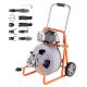 SKYSHALO Drain Cleaner Machine 75FT. x 1/2 In., Auto Feed Sewer Snake Drain Auger on Wheels, Portable, with 8 Cutters & Switch