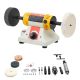 SKYSHALO Bench Buffer Polisher, 1/2HP, 0-8000RPM, with 4 in. Cloth Wheel, 3 in. Grinding Wheel and 3 in. Fiber Wheel for Metal