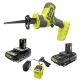 RYOBI ONE+ 18V Cordless One-Handed Reciprocating Saw Kit with 2 Ah Battery, Charger, Extra 2.0 Ah Battery, and Extra Charger
