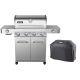 Monument Grills 4-Burner Propane Gas Grill in Stainless with Grill Cover, LED Controls, Side and Side Sear Burners