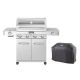 Monument Grills 4-Burner Propane Gas Grill in Stainless with Grill Cover, Clear View Lid, LED Controls, Side and Sear Burners