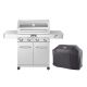 Monument Grills 4-Burner Propane Gas Grill in Stainless with Clear View Lid, LED Controls, Side Burner, and Grill Cover
