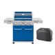 Monument Grills 4-Burner Propane Gas Grill in Blue with Grill Cover, Clear View Lid, LED Controls, Side and Sear Burners