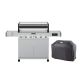 Monument Grills Denali 6-Burner Propane Gas Grill in Stainless with Clearview Lid, 3-Phase LED Controls, Side Burner, and Grill Cover