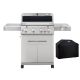 Monument Grills Mesa 4-Burner Propane Gas Grill in Stainless Steel w/Broil Zone, Clear View Lid Side Burner LED Controls and Grill Cover