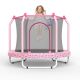 Noble House Kelmor 55 in. Outdoor Recreational Trampoline for Kids with Enclosure Net and Basketball Hoop, Pink Cartoon Pattern
