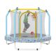 Noble House Kelmor 55 in. Outdoor Recreational Trampoline for Kid with Enclosure Net & Basketball Hoop, Blue Forest Dinosaur Pattern