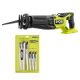 RYOBI ONE+ HP 18V Brushless Cordless Reciprocating Saw (Tool Only) with Reciprocating Saw Blade Set (15-Piece)