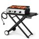 Karl home 3 Burner Foldable Portable Propane Grill in Black Rolling Flat Top Gas Grill with Wheels for Outdoor Cooking Camping