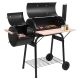 Karl home 44 in. Steel Portable Backyard Charcoal BBQ Grill and Offset Smoker Combo in Black with Wheels