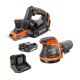 RIDGID 18V Brushless Cordless 3-1/4 in. Planer Kit w/ Dust Bag w/ 2.0 Ah Battery and 18V Charger w/ 5 in. Random Orbit Sander