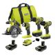 RYOBI ONE+ 18V Cordless 4-Tool Combo Kit w/ 1.5 Ah Battery, 4.0 Ah Battery, & Charger w/ (2) 2.0 Ah HIGH PERFORMANCE Batteries