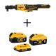 DEWALT ATOMIC 20V MAX Cordless 1/2in. Ratchet, 20V MAX XR 6.0Ah Battery, 20V MAX XR 4.0Ah Battery, and 20V MAX 2.0Ah Battery