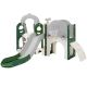 Green 5 in 1 Freestanding Indoor, Outdoor Toddler Slide and Swing Set with Basketball Hoop