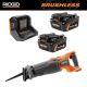 RIDGID 18V MAX Output Starter Kit with (2) 4.0 Ah MAX Output Batteries and Charger with 18V Brushless Reciprocating Saw