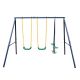 Blue and Green Metal Outdoor Swing Set with Glider for Kids, Toddlers, Children