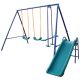 Sudzendf Blue and Green Metal Outdoor Swing Set with 2 Swing Seats, 1 Glider, 1 Slide