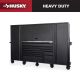 Husky 62 in. W x 24 in. D Heavy Duty 10-Drawer Mobile Workbench with Combo Hutch and 2 Tall Side Lockers in Matte Black