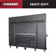 Husky 62 in. W x 24 in. D Heavy Duty 10-Drawer Combo Hutch and 2 Side Locker with Stainless Steel Top in Matte Black