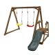 Sudzendf Brown Outdoor Wood Swing Freestanding Set with Slide, Climbing Rope Ladder