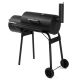 Karl home Portable Barrel Charcoal Grill in Black with Offset Smoker, Side Table and Wheels