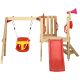 Red 4 in 1 Wooden Swing Set with Baby Swing Seat, Toddler Slide, Captain's Wheel, Horn for Ages 1.5-4