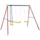 Red Outdoor Metal Swing Set with Glider, 2-Swing Seats and Adjustable Height, and Heavy Duty A-Frame