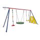 Blue and Green Kids Metal Swing Set for Backyard with Textilene Swing and Tree Swing Disc Metal Plastic Safe Swing Seat