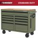 Husky 46 in. W x 18.1 in. D 9-Drawer Army Green Mobile Workbench Cabinet with Solid Wood Top