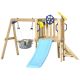 Sudzendf 3 in 1 Wooden Swing Set Outdoor Playset with Baby Swing Seat, Toddler Slide, Captain's Wheel, Telescope