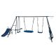 6 in 1 Gray and Blue Swingset with Net Swing Metal Plastic Safe Swing and Slide