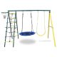 Sudzendf Yellow Outdoor Swing Set, Playground Swing Set with Ladder and Basketball Hoop