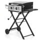 PHI VILLA 2-Burner Propane Gas Grill Flat Top Griddle with Foldable Cart 2-Type Regulator and Hose in Black
