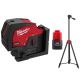 Milwaukee M12 12-Volt Lithium-Ion Cordless Green 125 ft. Cross Line & Plumb Points Laser Level with Tripod & M12 2.0 Ah Battery