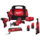 Milwaukee M12 12V Lithium-Ion Brushless Cordless Subcompact Drill &Impact Driver Kit with Hackzall, Multitool & Ratchet 5-Tool Kit
